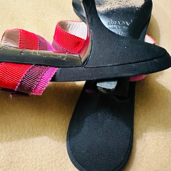 PRADA Women’s Red/Brown/Pink T Strap Grosgrain Fabric Sandal 37.5 EUR, 7.0 US - Picture 12 of 13